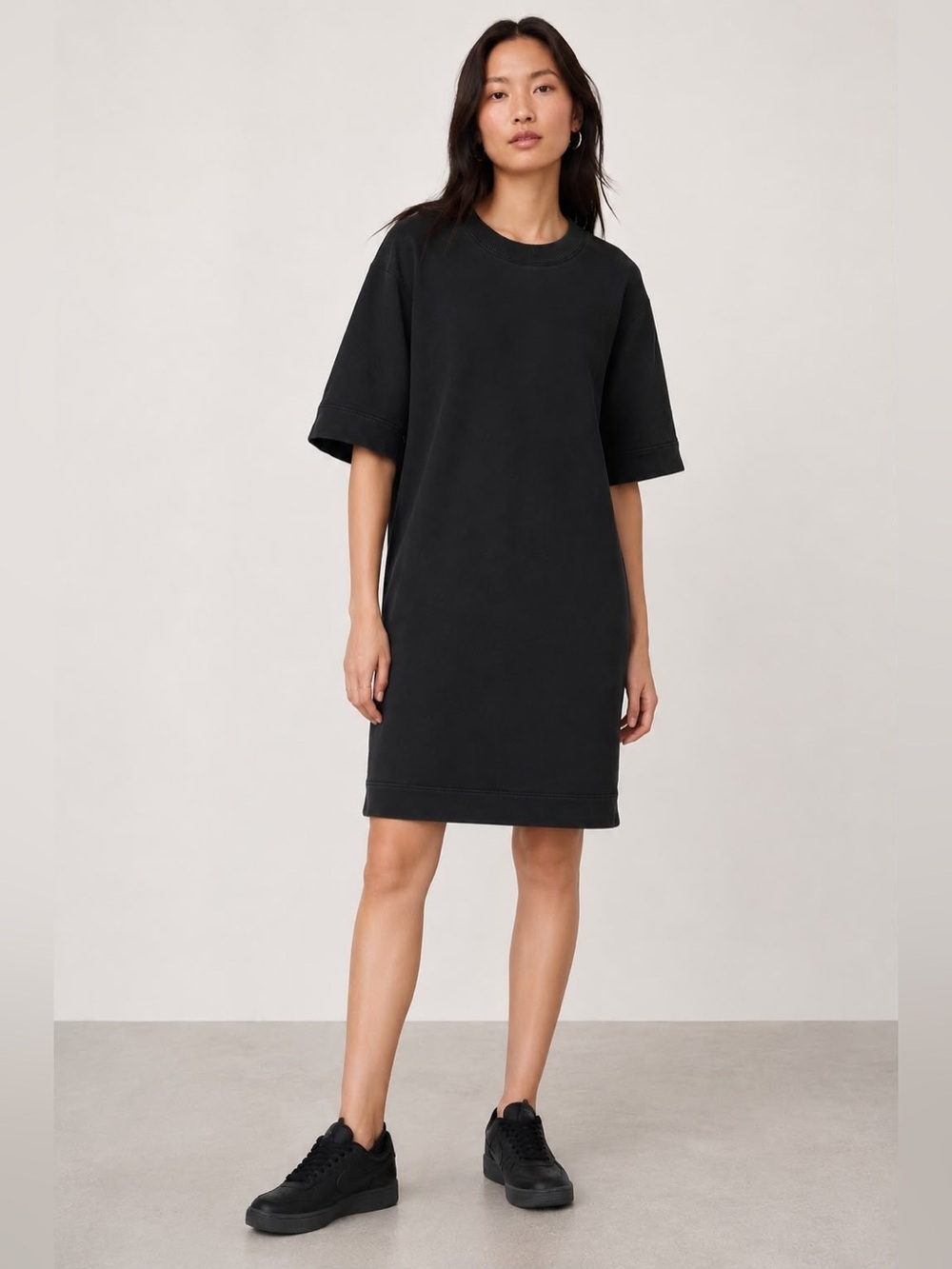 UNIQLO U (UUUU) Black Sweatshirt Dress Minimalist Oversized Midi Dress | Size M